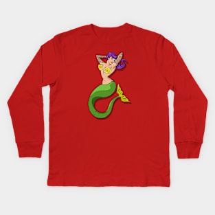 Purple-haired mermaid with tattoos Kids Long Sleeve T-Shirt